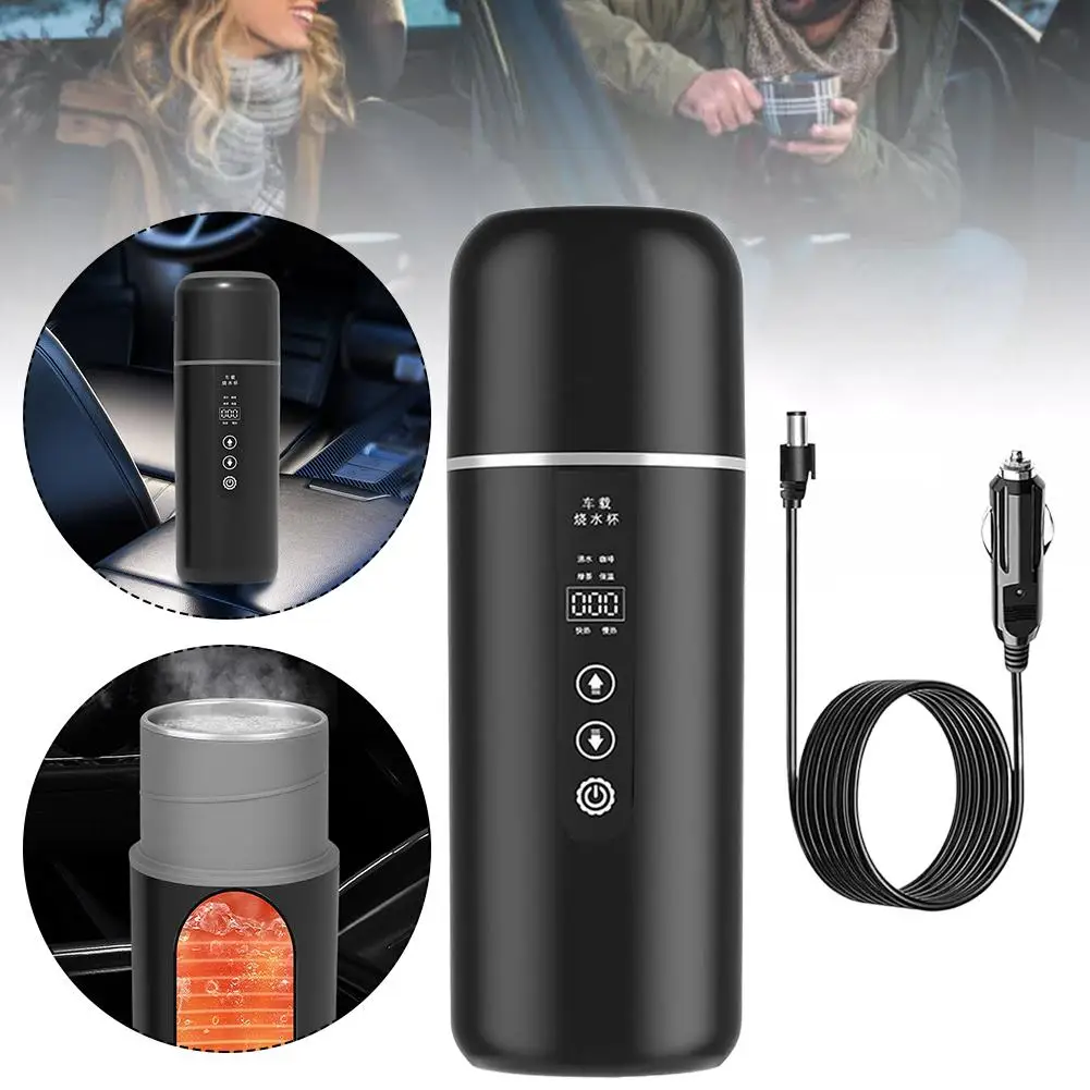 야외 주전자, 스테인레스 스틸 가열 여행용 컵, 차량용 가열 컵, 보온병 컵 12V 담배 라이터 전원 공급 장치, 500ml