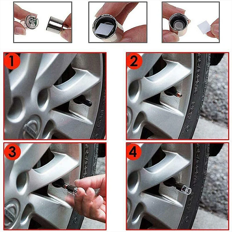 Colorful Car Tire Valve Caps LED Car Motorcycle Cycling Wheel Lantern Spokes Hub Tyre Lamp Wheel Caps 4Pcs