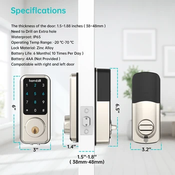 Hornbill Smart Front Door Lock Deadbolt Keyless Entry Locks Electronic Digital Keypad Bluetooth Security For Home Office Airbnb 6