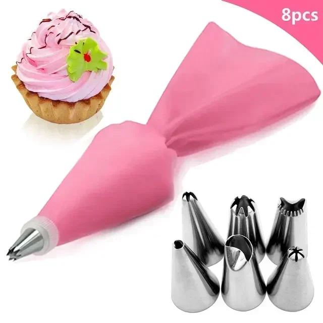 Silicone Pastry Bag Tips Set - Cake Decorating Tools Reusable Nozzles with Pastry Bags