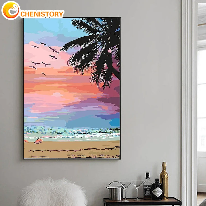 

CHENISTORY Acrylic Painting By Numbers Colorful Sea For Adults Pictures By Numbers Scenery Number Painting Number Wall Art