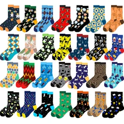 Male Geometric Animal Socks Creative Crew Happy Male Socks Crew Police Halloween Socks Flower Harajuku
