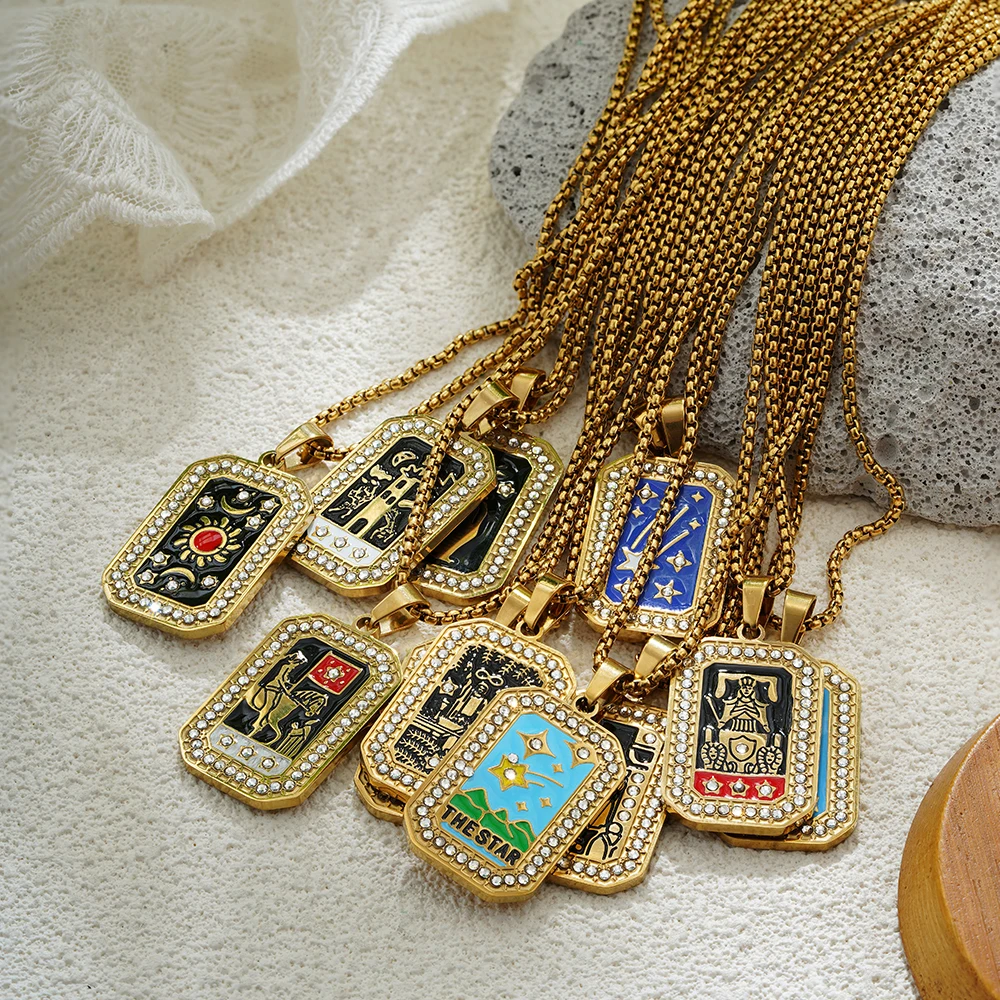 Tarot Card Neckalce Stainless Steel for Women Men Evil Eye Star Moon Sun Lovers One Piece Choker Original Design Jewelry Gifts