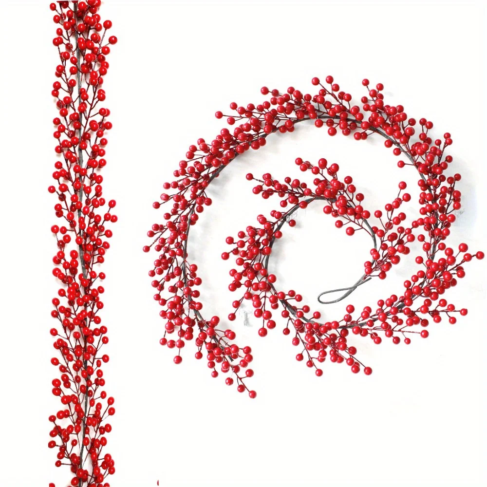 Artificia Red Berries Christmas Decoration Vine Flowers 88/74 inch artificial holly berries For Decoration Party Home Table Ornaments Wreath DIY Gift