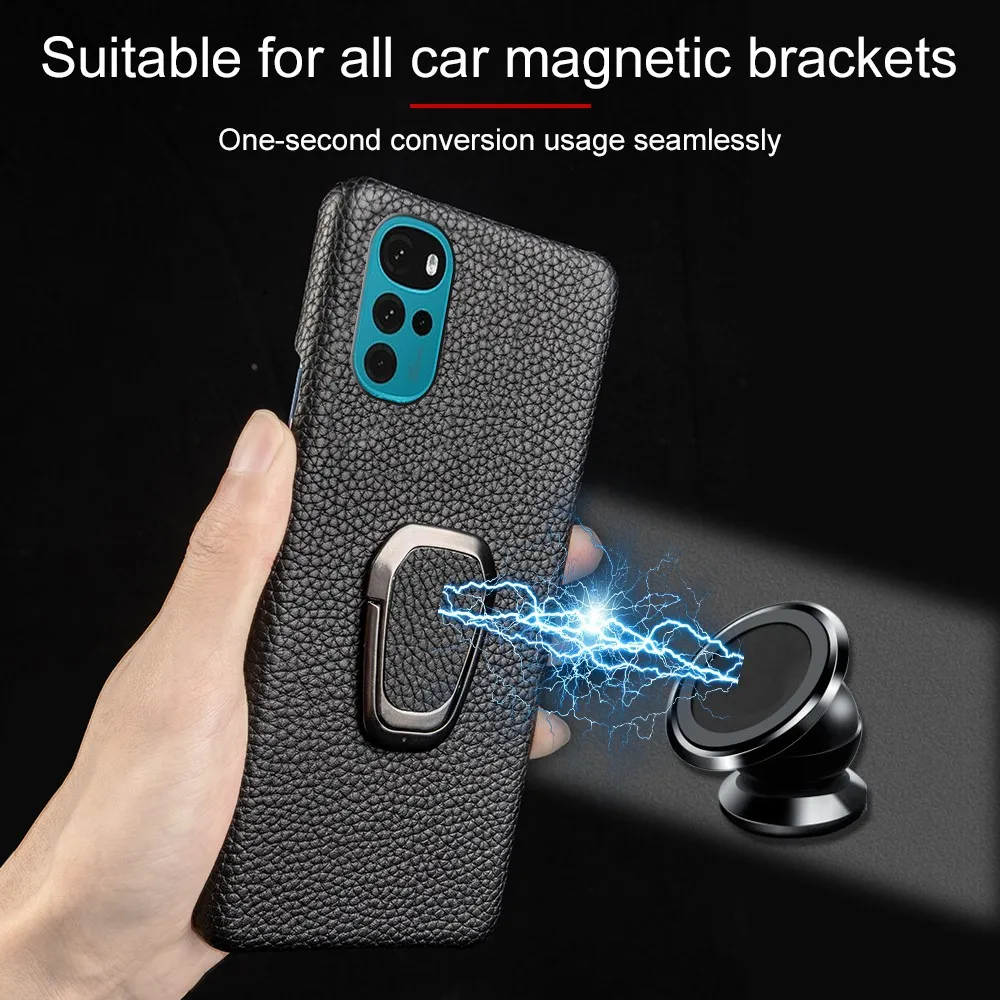 For Motorola G22 Case Retro Genuine Leather Cover for Moto Edge S30 E32 edge X30 G50 G60 G60S E6 Car Stand Holder Phone Cases