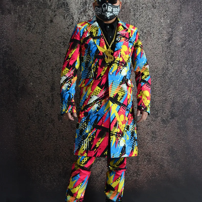 S-6XL!! 2023 Fashionable men's suit graffiti printed suit nightclub costume studio hairdresser dress