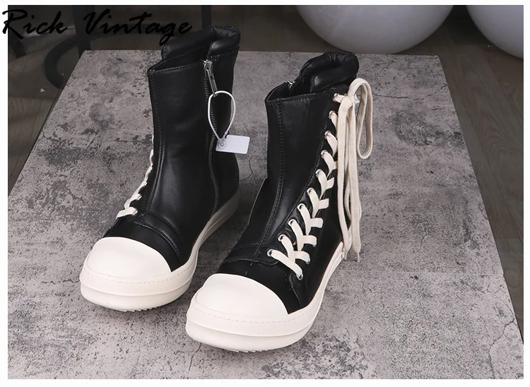 Rick Vintage Men's Real Leather Ankle Boots High Street Board Shoes Women Brand High Top Sneakers Lace Up Shoes