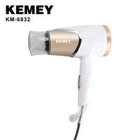 Kemei Compact Travel Hair Dryer with Folding Handle Mini Portable Powerful Blow Dryer with Heat Protection Include Concentrator