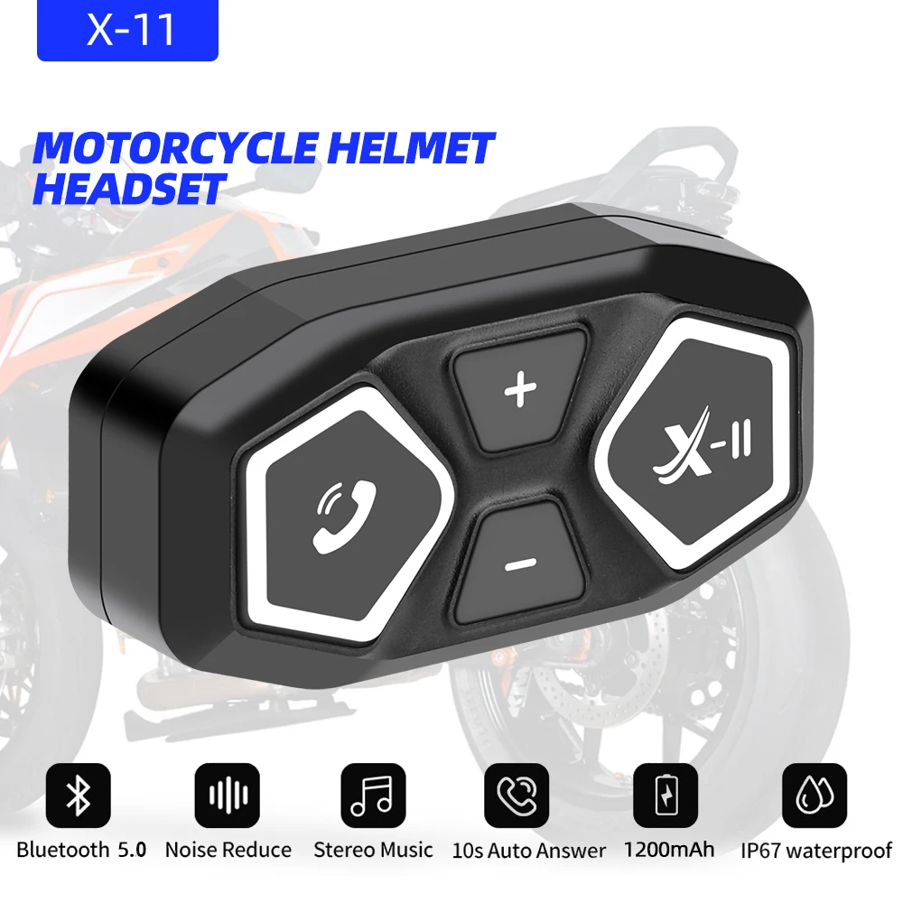 

X11 Motorcycle Helmet Bluetooth Headset Waterproof Wireless Headphones 1200mAh Hands-free Call Noise Reduce Motorbike Earphone