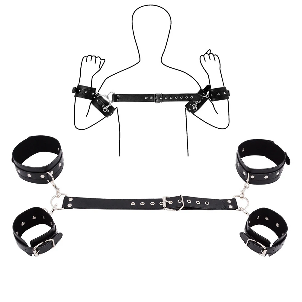 

Bondage Set with Behind Back Restraints Binding Pu Leather Sm Arm Handcuffs Adult Couples Bdsm Sex Toys for Flirting Women Male