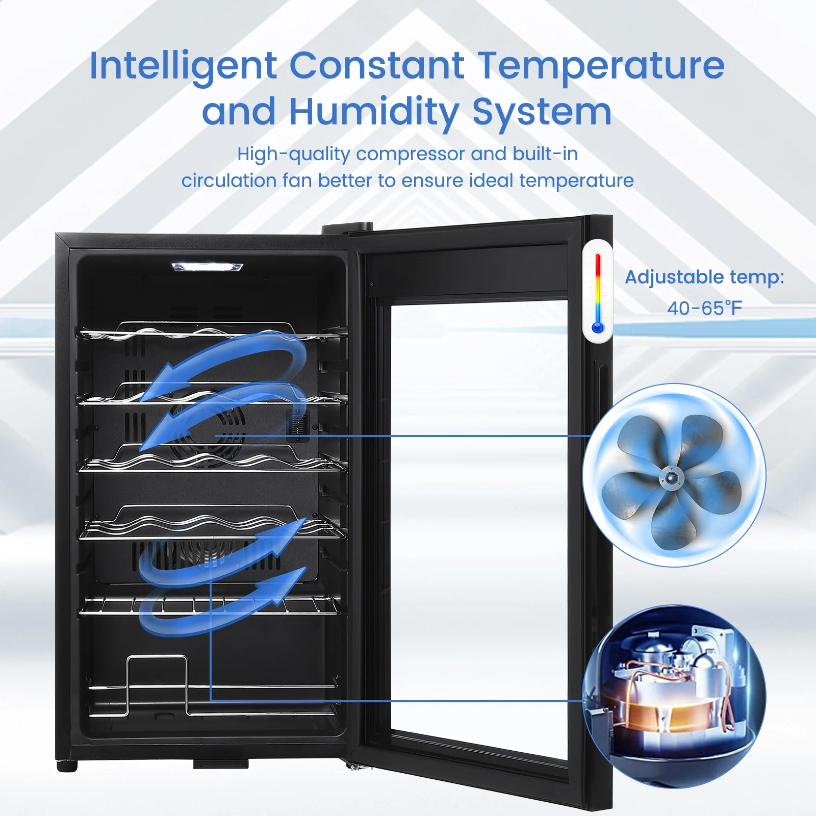 24-Bottle Compressor Wine Cooler Refrigerator Freestanding Beverage Fridge with Digital Temperature Control and Full Glass Door
