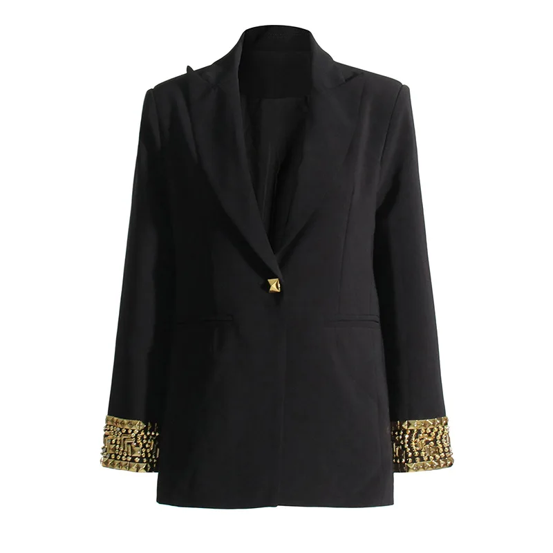 

SuperAen Fashion Commuter Women's Blazer 2023 Autumn New Lapel Collar One Button Bead Design Women's Blazer