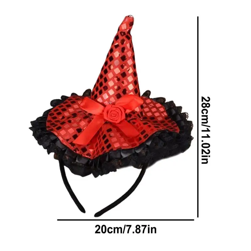 Witch Hat Headband Hat Hoop Band Sequins Lace Halloween Headbands Elegant Headwear Hair Hoop Costume For Halloween Christmas
