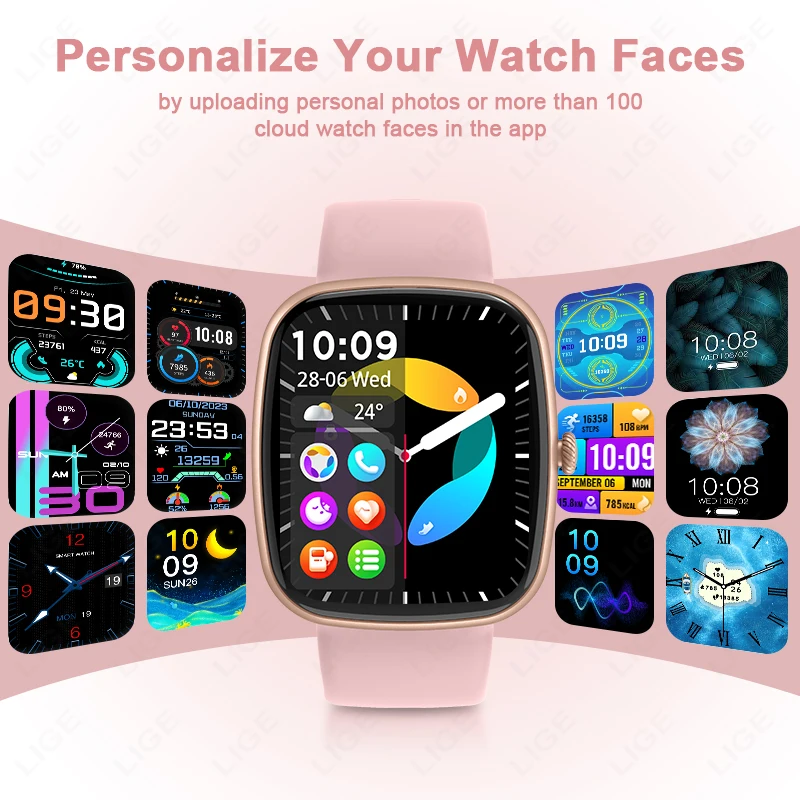 LIGE New Square Smartwatch Men Women 1.83 Inch Bluetooth Call Customized Watch Face Bracelet 130+ Sports Modes Smart Watch Man