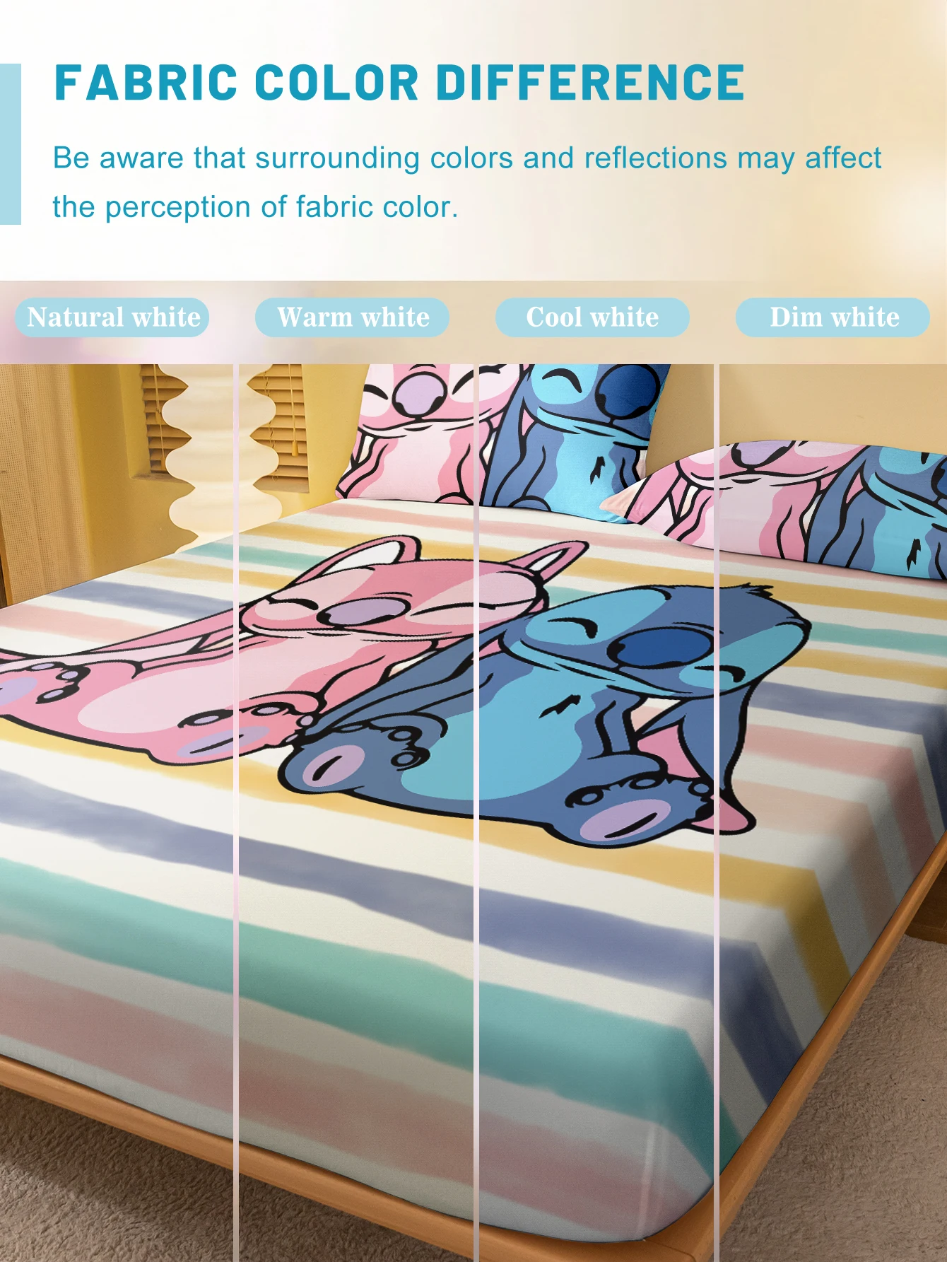 1 cartoon cute Stitch pattern digital printed frosted Fitted Sheet,bedroom printed bed cover,bedding(No pillowcase) 4