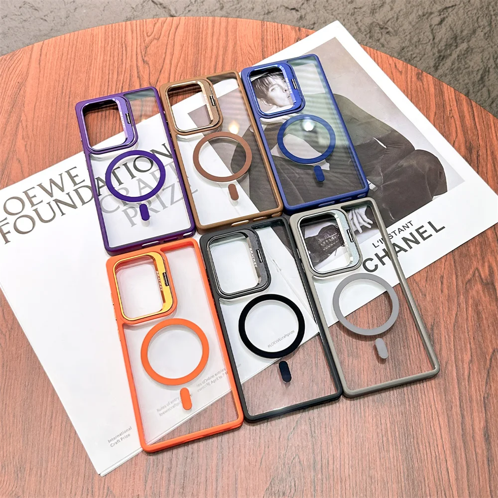 Ultra Metal Lens Holder Magnetic Transparent Slim Hard Phone Case