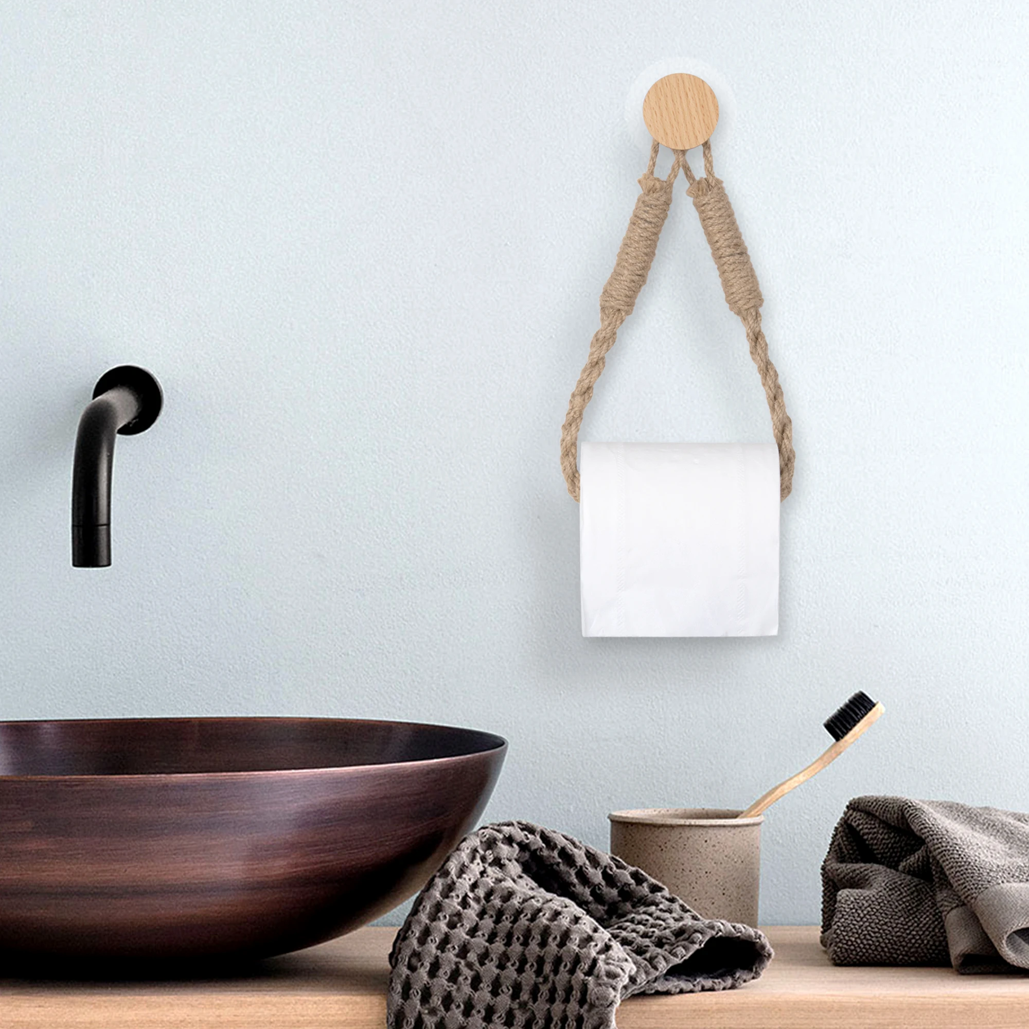 Paper Towel Holder Toilet Paper Rack Toilet Paper Holder Toilet Roll Holder Paper Towel Rack Nail-free Woven Hemp Rope Towel Holder