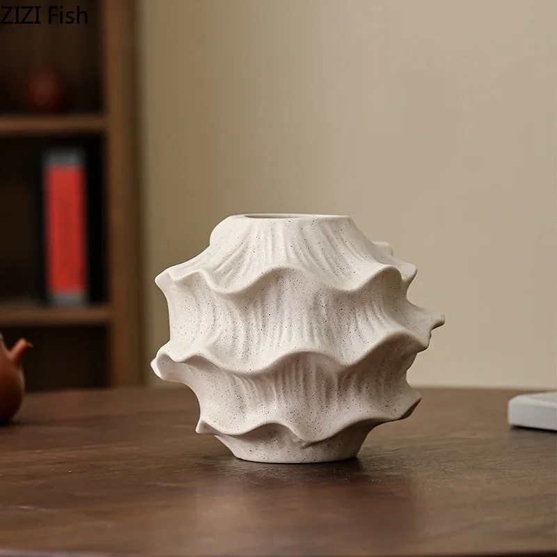 Creative Wave Shape Ceramic Vase Desk Decoration Flowers Arrangement Artificial Flower Decorative Vases Room Aesthetic Decor 5