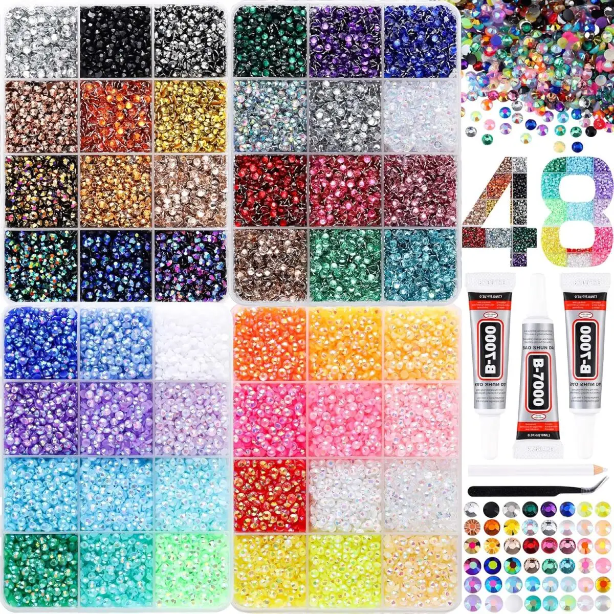 1Box/1Set Hot Selling Flash Nail Rhinestones Bedazzling Kit 3mm Multi-style Colorful Resin Nail Diamond Jewelry DIY Nails Parts