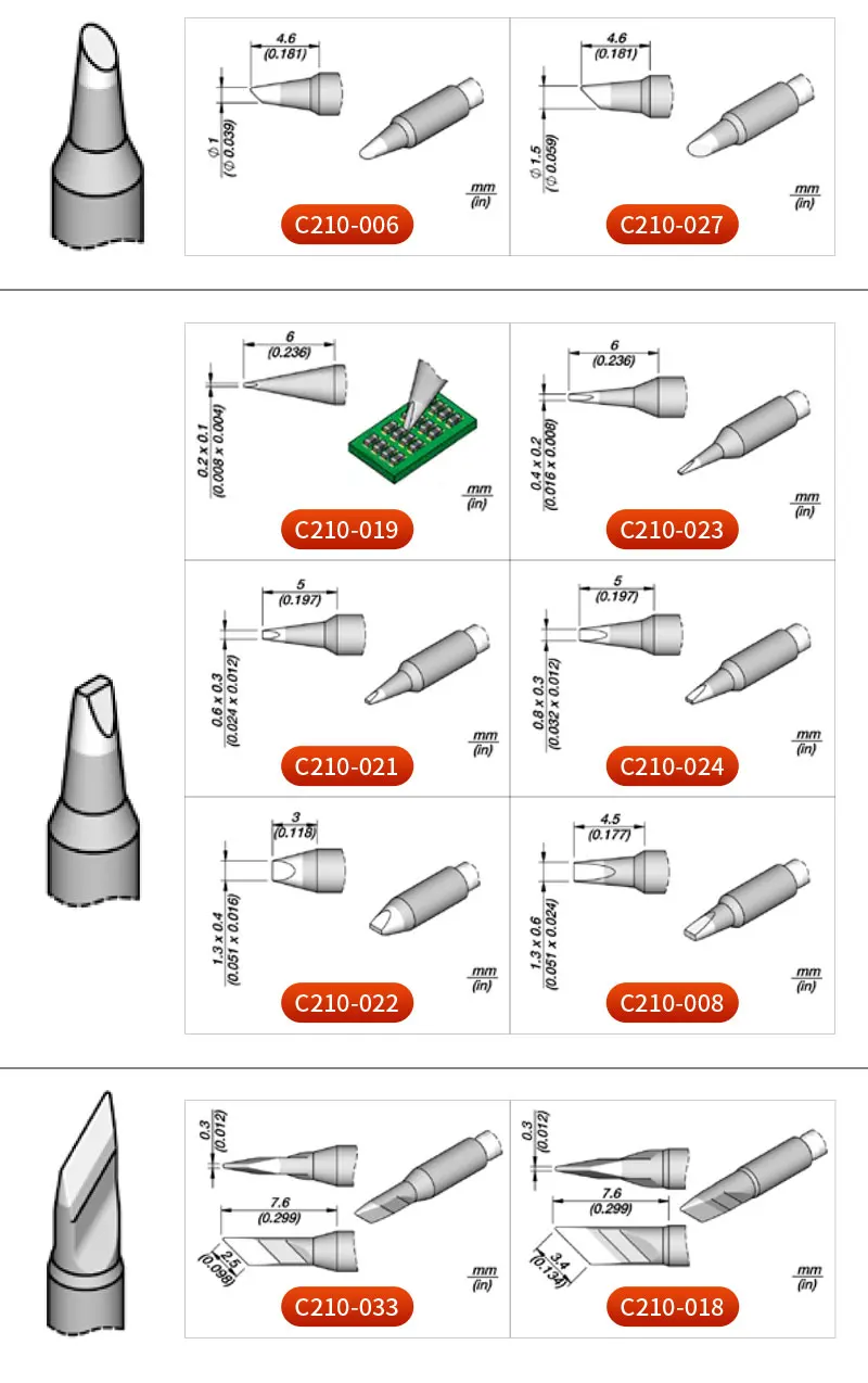 C210 003 Soldering Tips for JBC SUGON AIFEN Soldering Station Solder Iron Tips For T210 Handle 028 001 014
