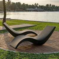 Modern Rattan Sun Loungers for Outdoor Pool Garden Beach Courtyard Hotel & Villa Wood Chaise Lounge Chairs 2