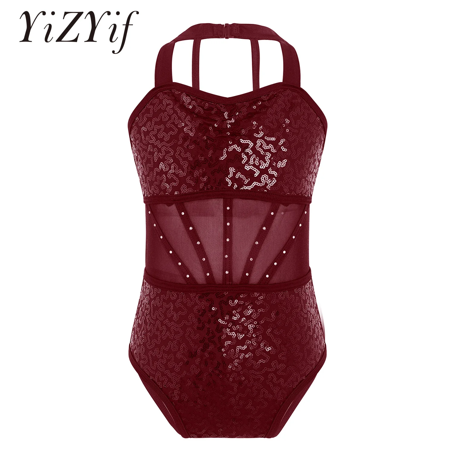 

Children Girls Sleeveless Ballet Leotard Practice Dancewear Hollow Sequins Gymnastics Bodysuit Sparkle Stage Performance Clothes