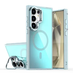 Magsafe Magnetic Luxury Solid Color Lens Holder Phone Case - Premium Back Cover - Galaxy S23 Ultra (Blue)