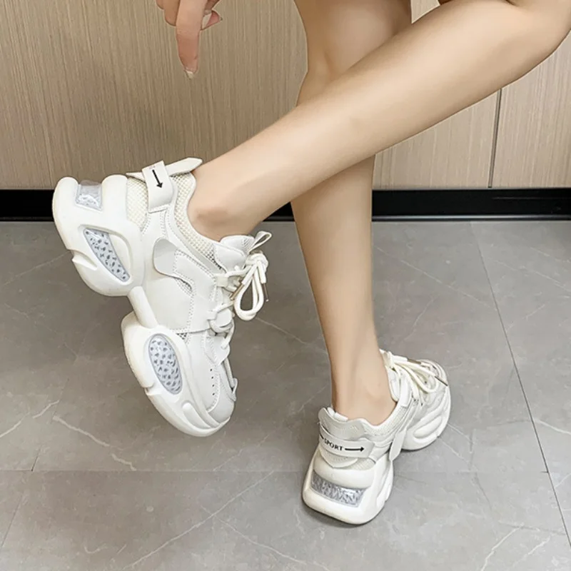 Women's Air Cushion Platform Sneakers 2023 Lace Up Breathable Mesh Sports Shoes for Women Ladies Casual Clunky Sneaker Tenis
