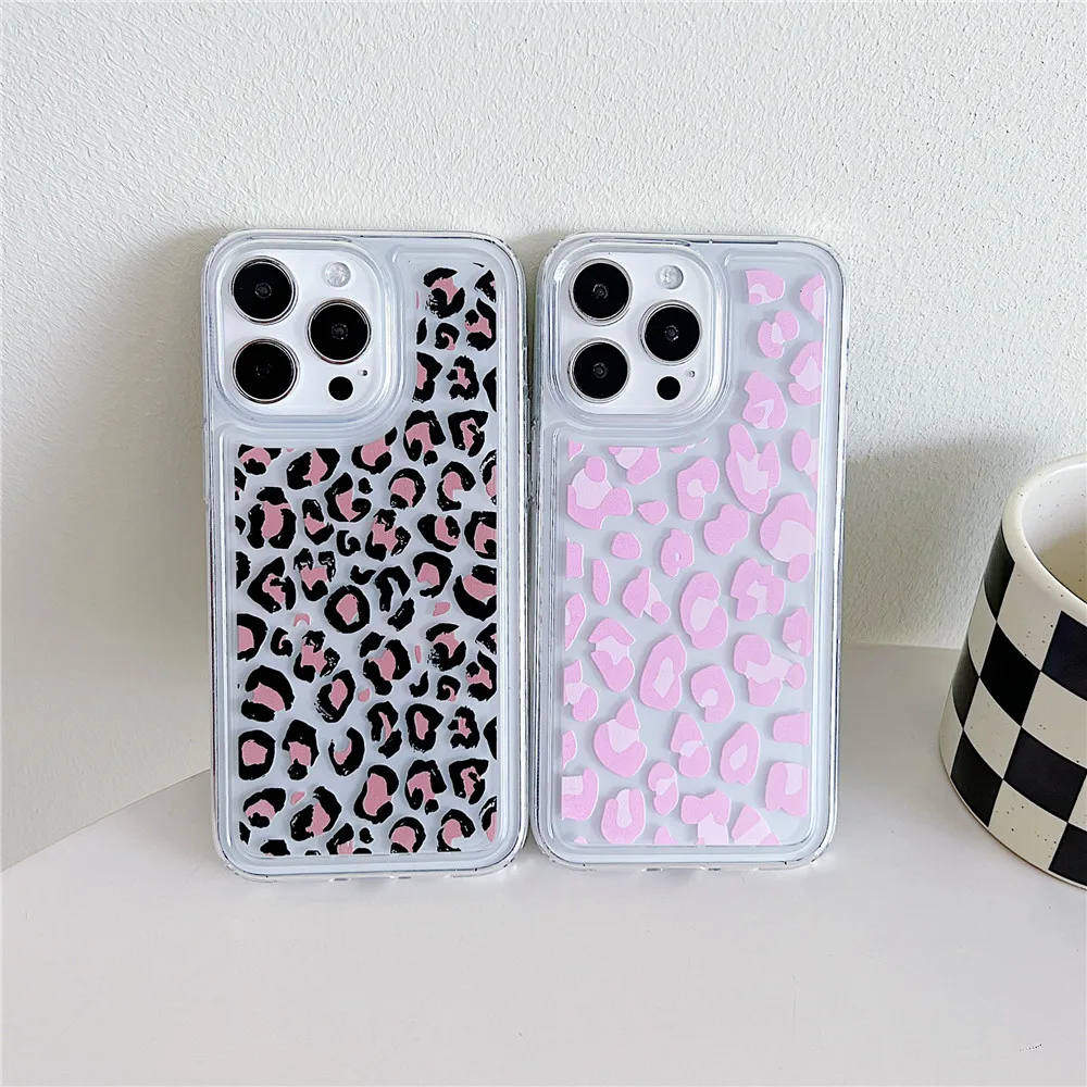 Leopard Print Fall Klar Silikon Abdeckung Für iPhone 12 13 11 Pro Max 14 15 Plus Airbag Stoßfest Funda_voghion.com