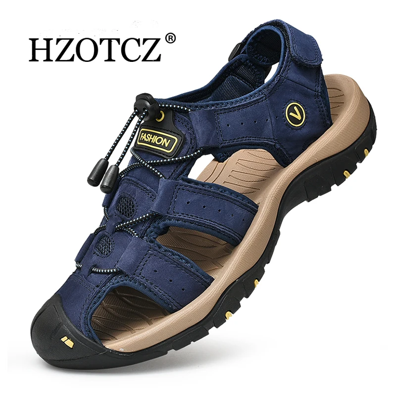

Men Summer Shoes Genuine Leather Men Sandals Elastic Band Beach Sandals Men's Outdoor Casual shoes Big Size