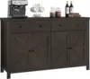 55" Buffet Sideboard Cabinet with Storage, Modern Farmhouse Coffee Bar Cabinet with Drawers and Shelves, Barn Doors Storage 1