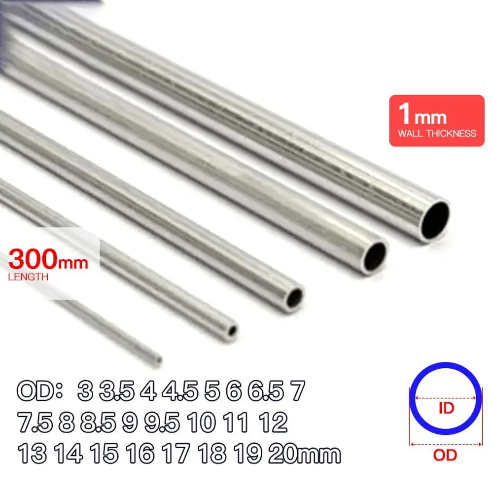 tubo reto do OD, 1mm, 3-20mm, 300mm, 6063, 2-5 PCes