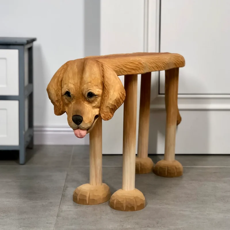 

Solid wood hand-carved large golden retriever stool home shoe changing stoolen creative animal furniture