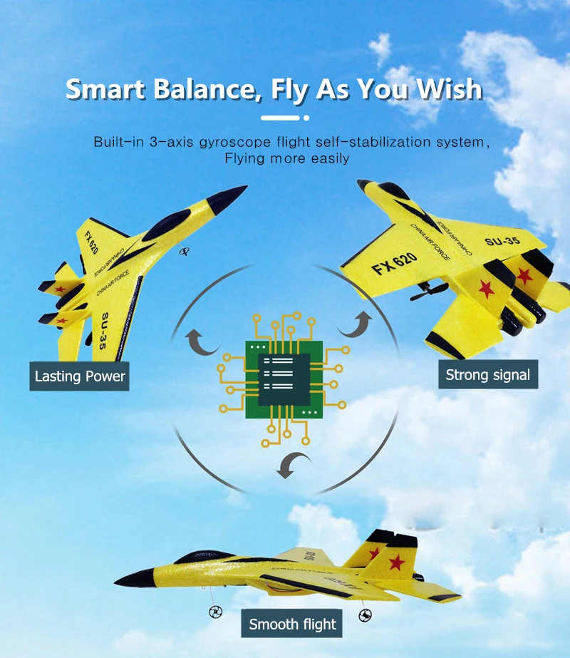 RC Foam Aircraft SU-35 Plane, Built-in 3-axis gyroscope flight self-stabilization system Fly