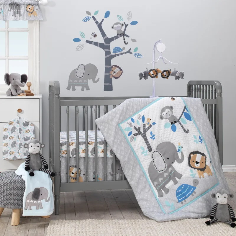 

Bedtime Originals Jungle Fun 3-Piece Animals Crib Bedding Set - Blue, Gray, White