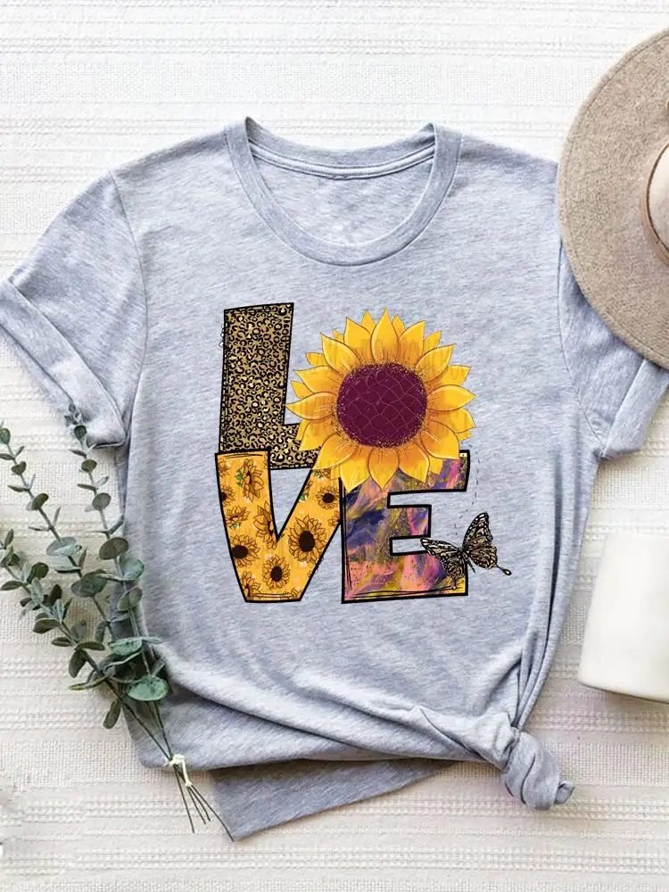 Short Sleeve Graphic T-shirt Women Summer Clothes Clothing Flower Sweet 90s Style Print T Shirt Fashion O-neck Tee Top