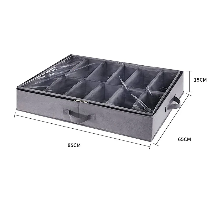 12 Grids Underbed Storage Box Shoes Dustproof Organiser Transparent Folding Storage Boxes Fabric Compartment Storage Shoe Box 6