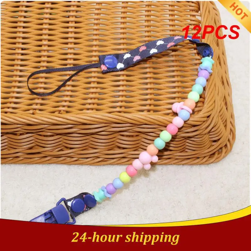 

12PCS Anti-lost Toy Chain Cute Print Macaron Color Pacifier Anti-losing Rope Handmade Beaded Pacifier Chain Baby Pacifier Clip