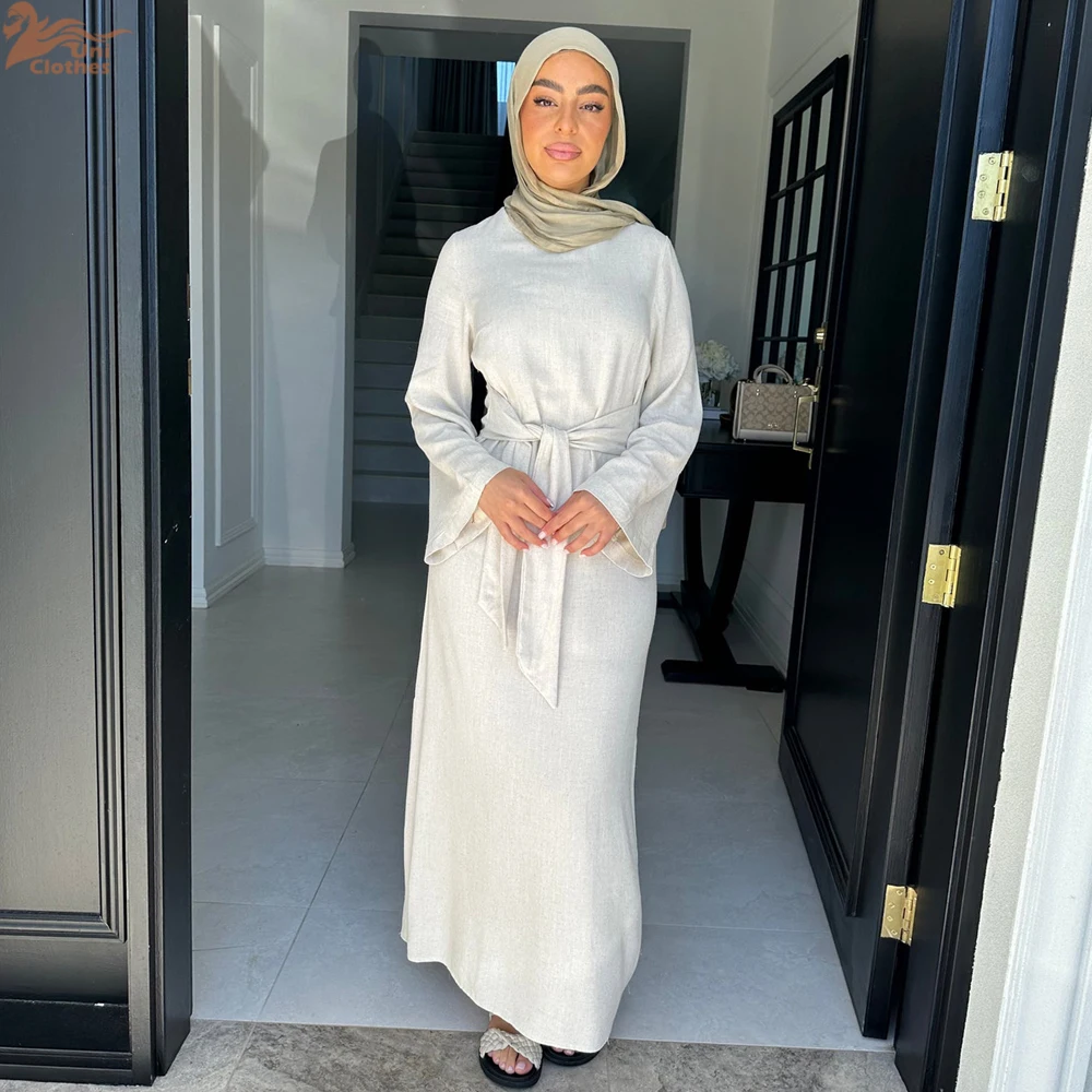 chinese dress ladies Dress for Muslim Women Linen Casual Long Dress Lace Detailed Dress Hijab  Clothing Fashion (US, Alpha, Medium, Regular, Regular, Stone) at Amazon  Women's Clothing store main image 1