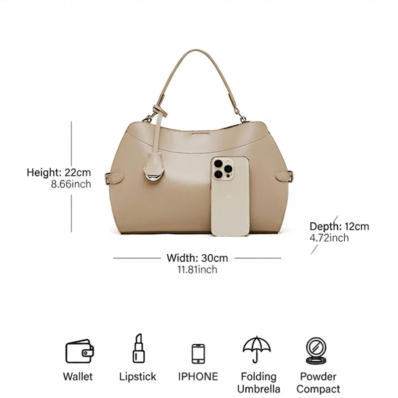 BURMINSA Genuine Leather Shoulder Bag For Women Cowhide Elegant Office Work Top Handle Handbags Classic Everyday Commuting Purse 5