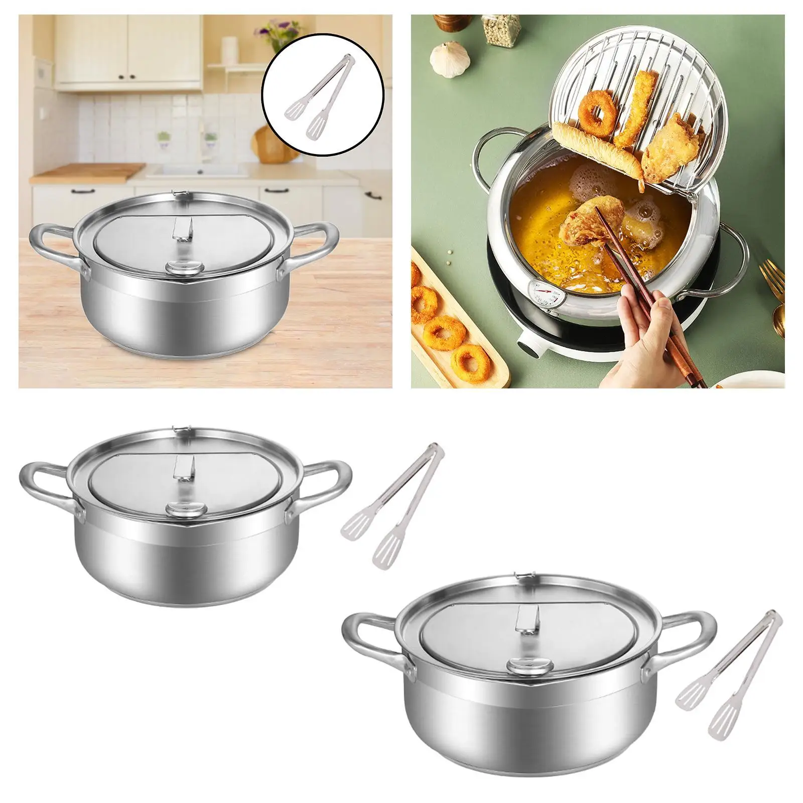 Stainless Steel Frying Pot Frying Chicken Pot Temperature Control Easy to Clean Small Fryer Oil Frying Pan for French Fries