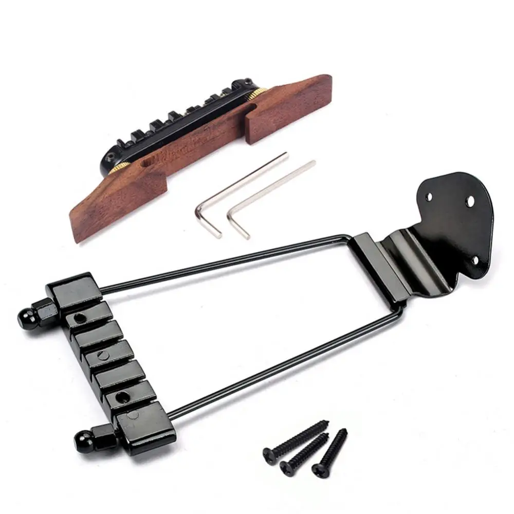 

Wooden Bridge Tailpiece Set Guitar Accessories Music Equipment Adjustable Height for 6 Strings Archtop Jazz Attachment