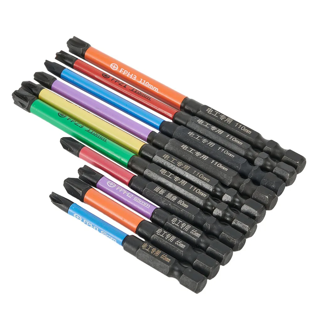 

Magnetic Slotted Cross Screwdriver Bits for Electricians FPH FPZ 65 110mm Set of 10 with Color Differentiation