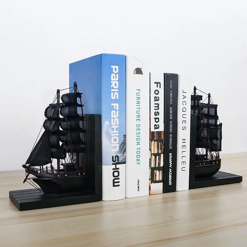 

Nordic Black Sailboat Booknook Wood Pirate Ship Bookend Sailing Ship Mold Book Nook Insert Kits Ornament Artwork Home Decor