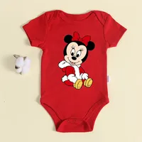 Christmas Newborn Baby Red Romper 100% Cotton Baby Mickey Print Infant Outfit Baby Girls Boys Bodysuit Disney Clothes Xmas Gift 2