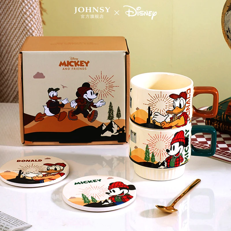 350ML Disney Mickey Mouse Coffee Mugs with Spoon Cartoon Daisy Milk Cups  Creative Fashion Handle Kids