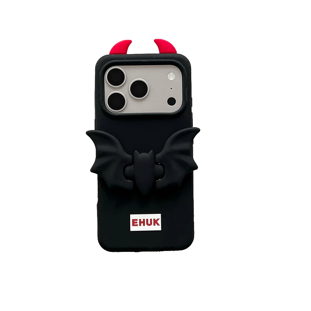 Devil Horns Bat Silicone Stand Holder Phone Case – Soft, Shockproof & Fun Back Cover