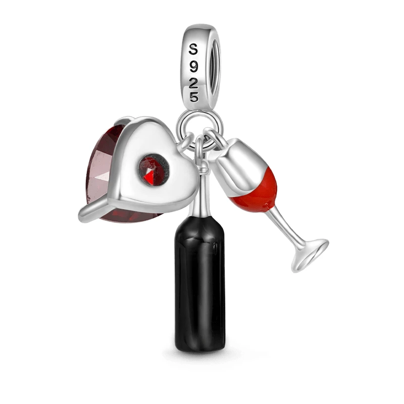 925 Sterling Silver Red Wine Lobster Chili Passport Eiffel Tower Plane Beer Charm Pendant Bead fit Original Pandora Bracelet