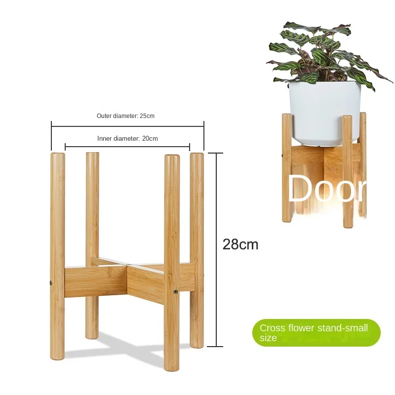 Wooden Cross Four-legged Flower Stand, Strong, Durable Bonsai Stand, Home Tray, Pot, Bamboo Display, Shelf Holder, Plant Decor