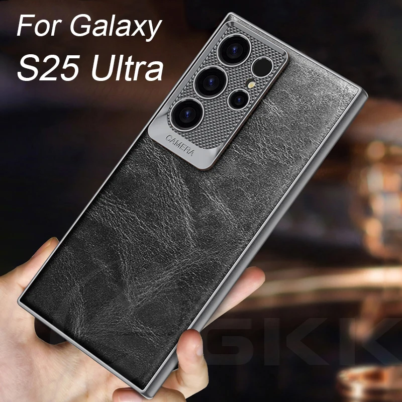 Luxury Oil Wax Leather Plating Camera Protective Slim Hard Cover Case